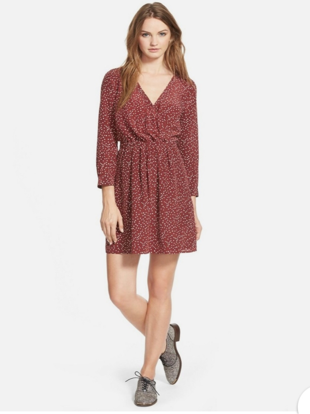 Madewell Burgundy Polka Dot Short Silk Dress size 12